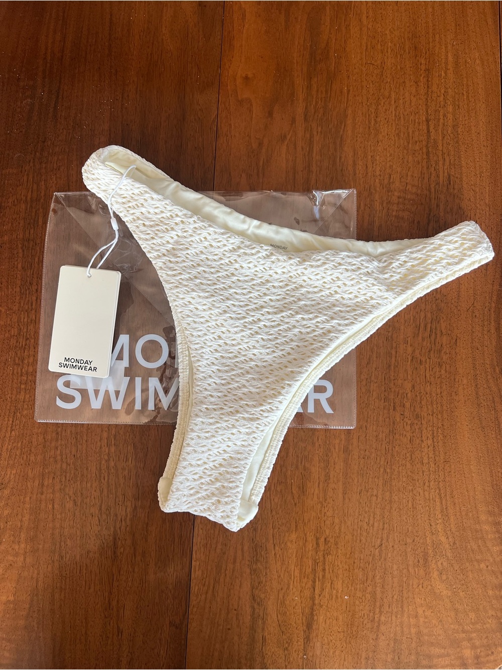 Monday Swimwear Cream Smocked High-Cut Bikini Bottom